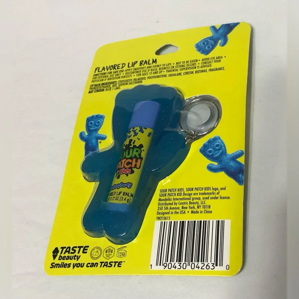 Sour  Patch Kids Lip BalmHolder keychain: flavored blue raspberry. Size 0.12Oz.